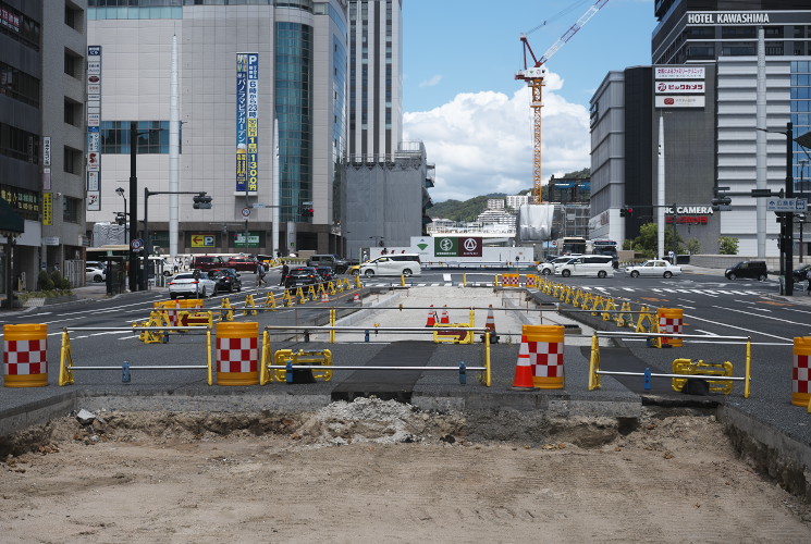 駅前大橋線工事中（広島電鉄）京橋町